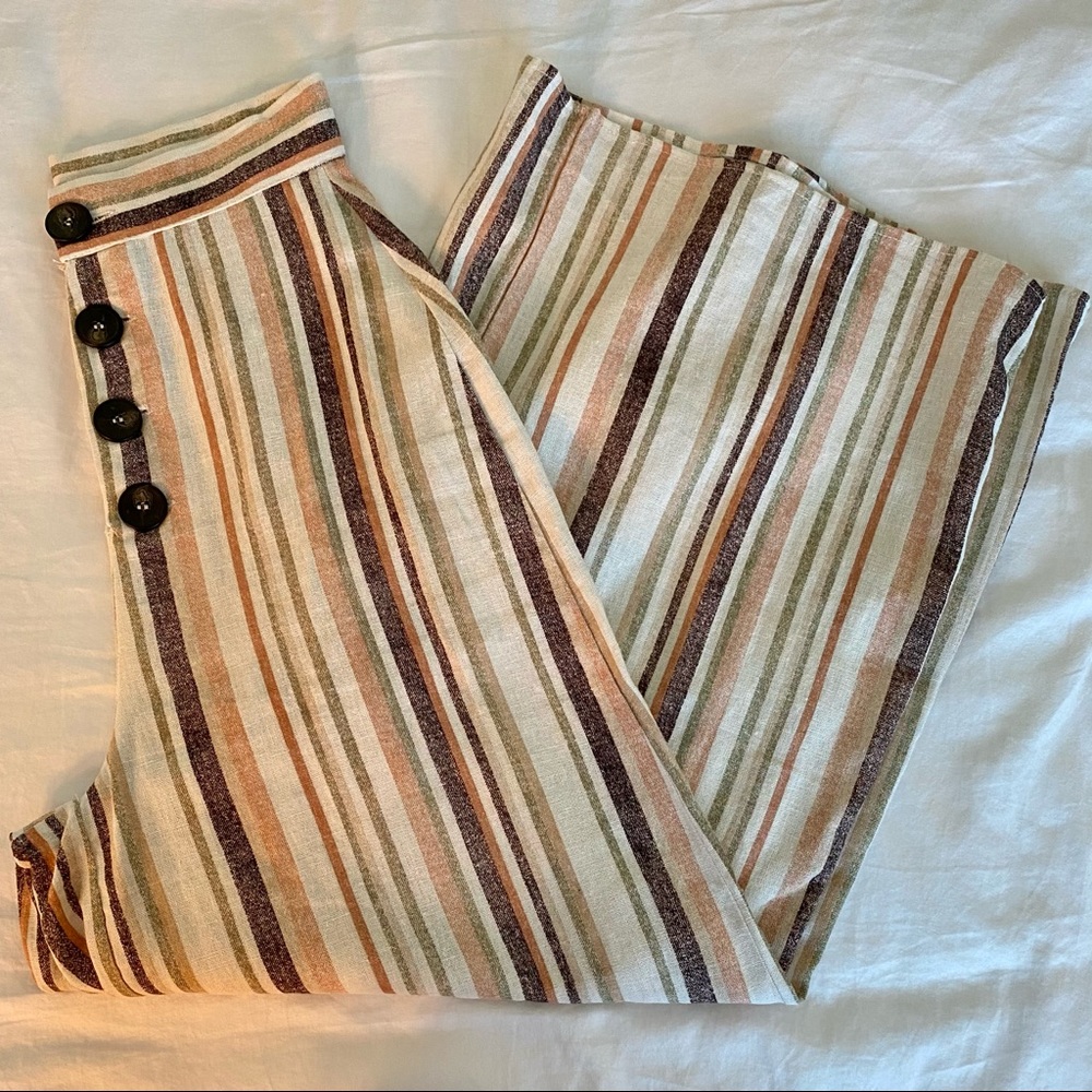 Cropped, Wide Leg, Striped Pants